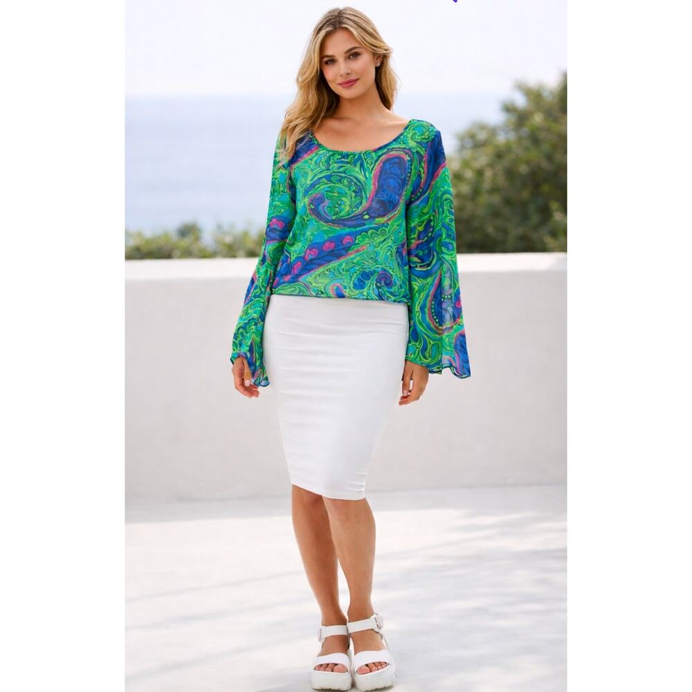 Show Me Your Mumu Womens Tunic Top Coverup Green Tropical Floral oversized S